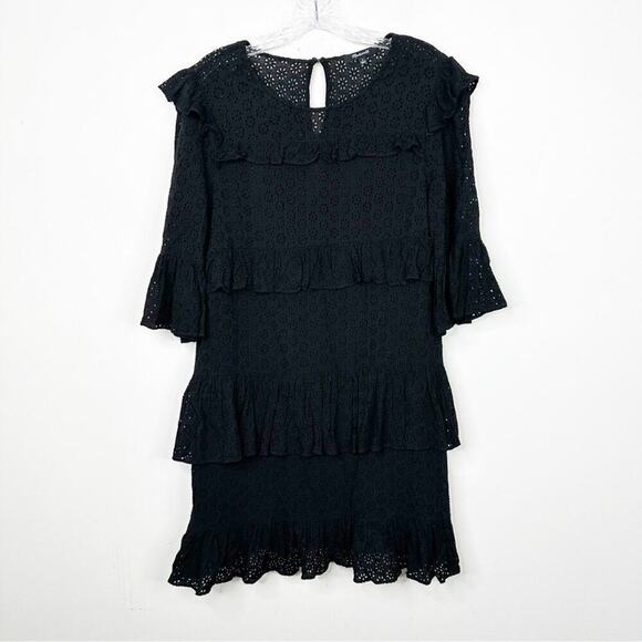 MADEWELL | Black Eyelet Waterlily Ruffle Round Neck Tiered Mini Dress Size 6 - Picture 3 of 5